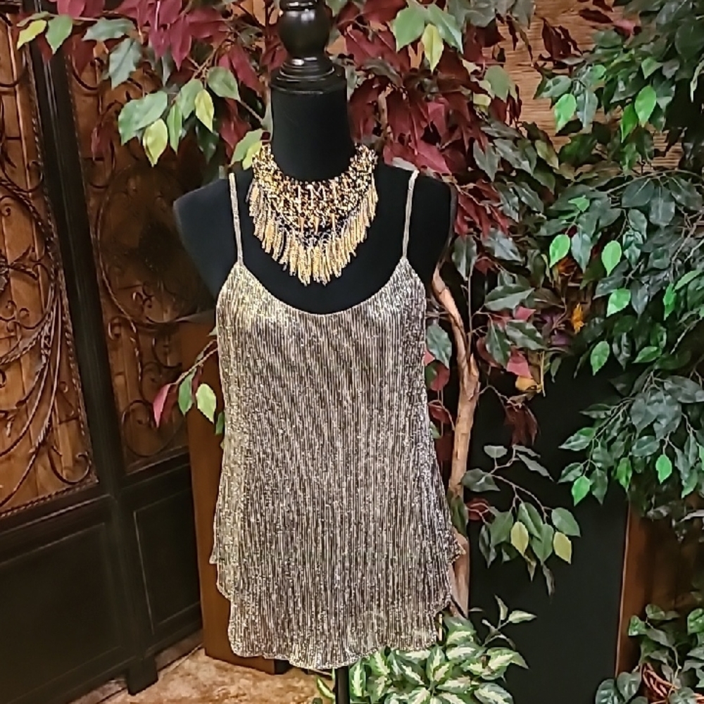 Paper Crane Elegant Metallic Gold & Black Top Size: M